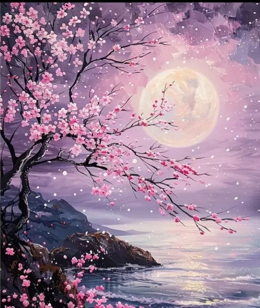 Pink tree moon - 30x40cm