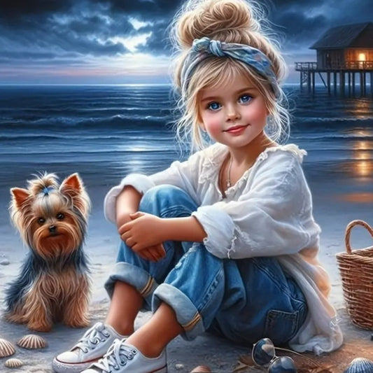 Cute Girl On Beach - 30x30cm