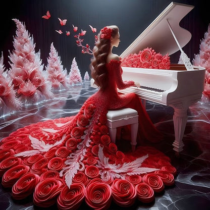 Red dress piano - 30x30cm